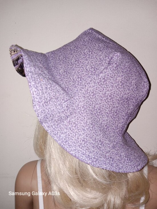 Kantha Sun Hat Purple Black M-L Reversible Handmade Cotton Boho Beach KS12.